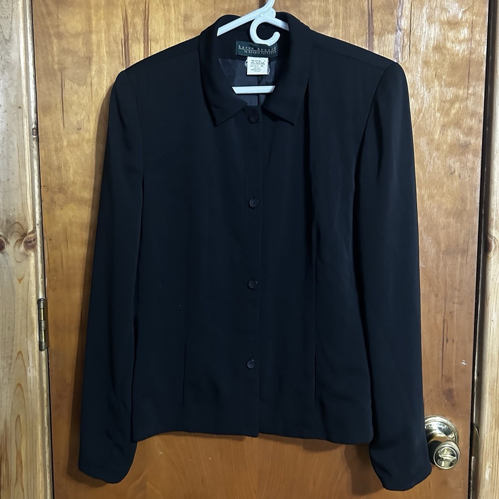 Vtg Harve Bernard Collared Long Sleeve Jacket Black Size‎ 14 - Shoulder Pads